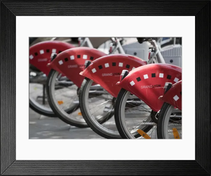 Framed Print : Lyon, France; Rental bicycles in Lyon France Framed Print : Lyon, France; Rental bicycles in Lyon France