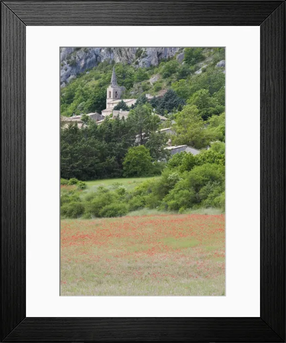Framed Print : Provence, France. A french hill town in Provence with poppies in the foreground Framed Print : Provence, France. A french hill town in Provence with poppies in the foreground