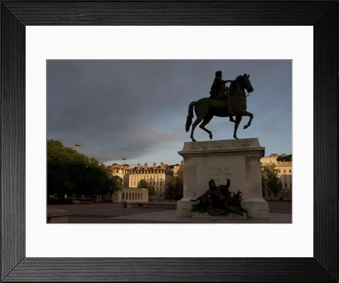 Framed Print : Lyon, France; Statue of Louis XIV and Basilique Notre Dame de Fourviere Place Bellecour Framed Print : Lyon, France; Statue of Louis XIV and Basilique Notre Dame de Fourviere Place Bellecour