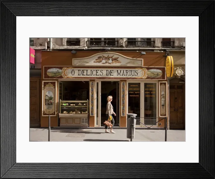Framed Print : Lyon, France; A street scene in front of a bakery in Lyon France