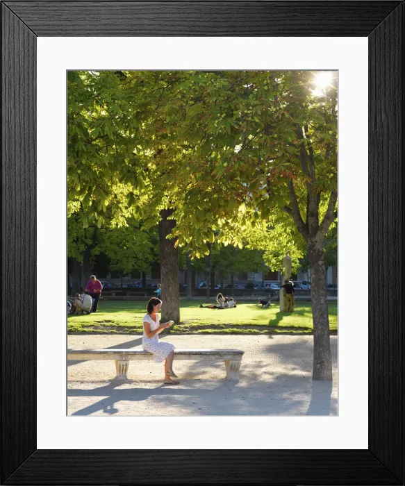 Framed Print : France, Provence, Nimes, Les Jardins de la Fontaine, Woman reading in park MR Framed Print : France, Provence, Nimes, Les Jardins de la Fontaine, Woman reading in park MR