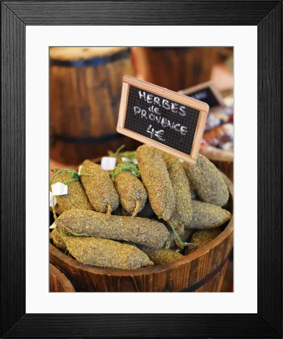 Framed Print : France, Provence, Arles, market, Herbs and sausages