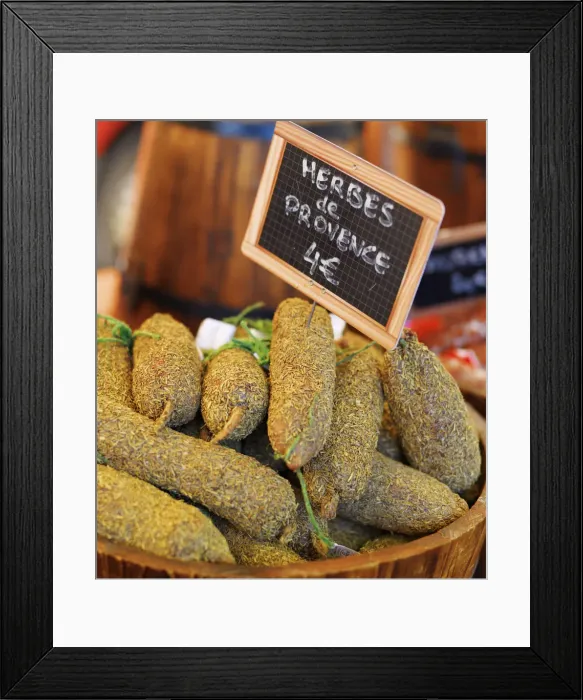 Framed Print : France, Provence, Arles, market, Herbs and sausages Framed Print : France, Provence, Arles, market, Herbs and sausages