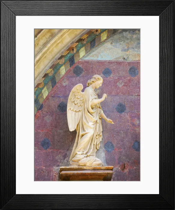 Framed Print : France, Provence, Avignon, Angel sculpture at church entrance Framed Print : France, Provence, Avignon, Angel sculpture at church entrance