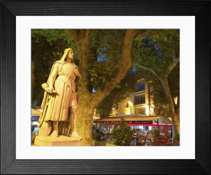 Framed Print : France, Provence, Orange, Place de la Republic, Rimbaud 11 statue at dusk Framed Print : France, Provence, Orange, Place de la Republic, Rimbaud 11 statue at dusk