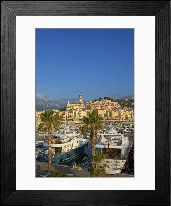 Framed Print : Marina, Menton, Cote da'Azur, France