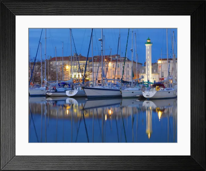 Framed Print : France, poitou-Charentes, La Rochelle, town reflected in harbour at night Framed Print : France, poitou-Charentes, La Rochelle, town reflected in harbour at night