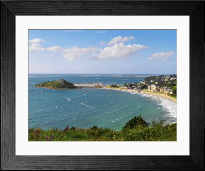 Framed Print : France, Brittany, Cote d armor Trebeurden, overview of town and bay