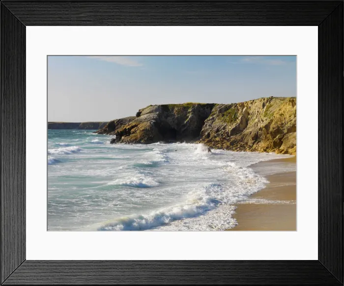 Framed Print : France, Brittany, Morbihan, Cote Sauvage, Quiberon Peninsula, Port Bara, waves breaking