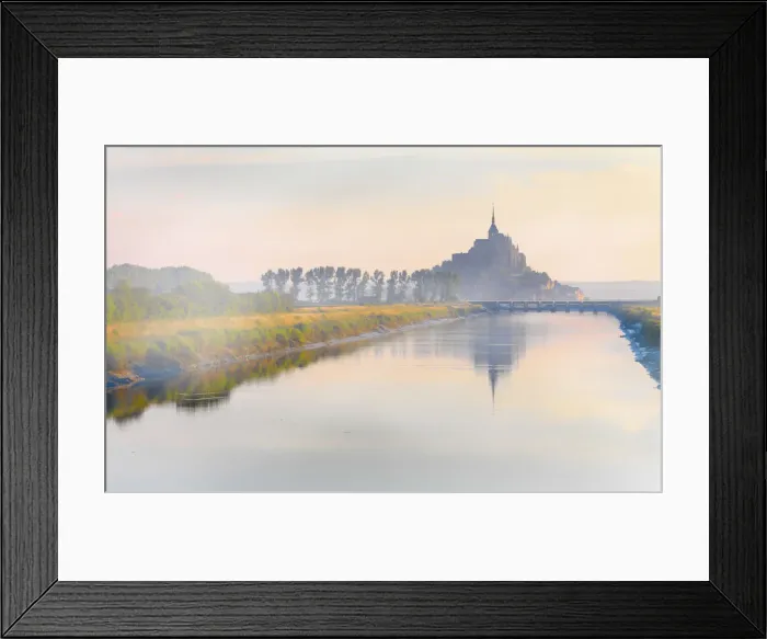 Framed Print : France, Normandy, Le Mont Saint Michel, shrouded in fog at dawn, reflected in river Framed Print : France, Normandy, Le Mont Saint Michel, shrouded in fog at dawn, reflected in river