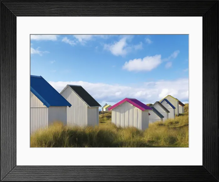 Framed Print : France, Normandy, Gouville Sur Mer, colourful beach huts Framed Print : France, Normandy, Gouville Sur Mer, colourful beach huts
