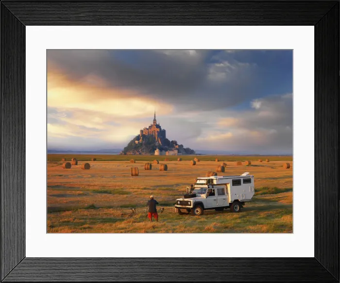 Framed Print : France, Normandy, Le Mont Saint Michel, Man and truck in hay field Framed Print : France, Normandy, Le Mont Saint Michel, Man and truck in hay field