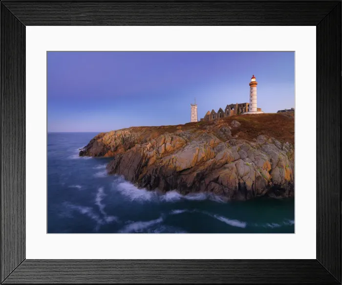 Framed Print : France, Brittany, Finistere, Pointe St. Mathieu, Saint Mathieu lighthouse at dusk Framed Print : France, Brittany, Finistere, Pointe St. Mathieu, Saint Mathieu lighthouse at dusk