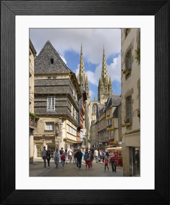 Framed Print : France, Brittany, Finistere, Quimper, Old town, Rue Kereon, Saint Corentin cathedral