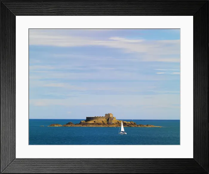 Framed Print : France, Brittany, Ille et Vilaine, St. Malo, Petite Be island and yacht Framed Print : France, Brittany, Ille et Vilaine, St. Malo, Petite Be island and yacht