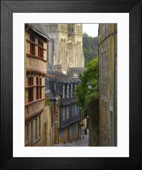 Framed Print : France, Brittany, Finistere, Quimper, view down cobbled street to Saint Corentin cathedral Framed Print : France, Brittany, Finistere, Quimper, view down cobbled street to Saint Corentin cathedral