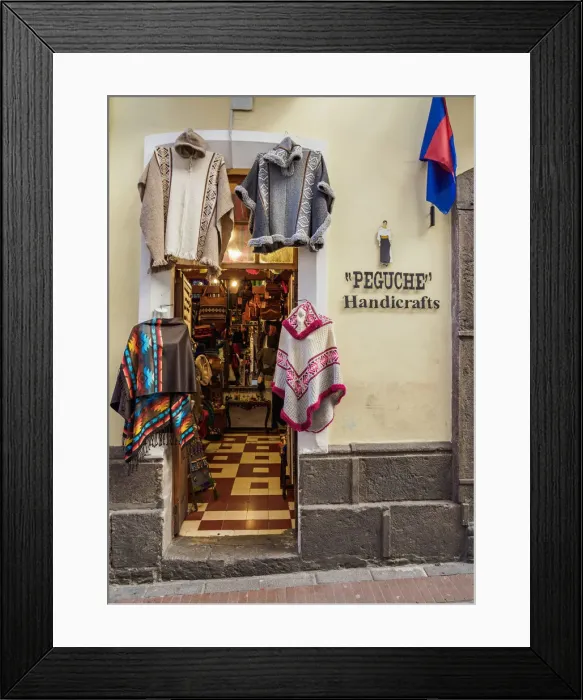 Framed Print : Peguche Handicrafts Shop, La Ronda Street, Old Town, Quito, Pichincha Province, Ecuador