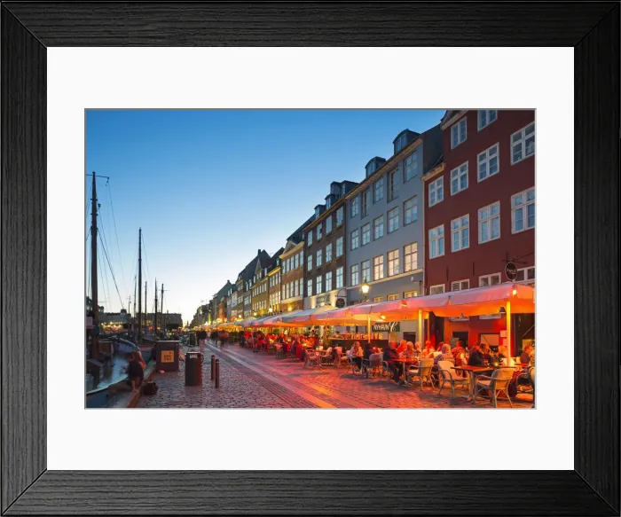 Framed Print : Denmark, Hillerod, Copenhagen. Restaurants and bars along the 17th century Nyhavn Framed Print : Denmark, Hillerod, Copenhagen. Restaurants and bars along the 17th century Nyhavn