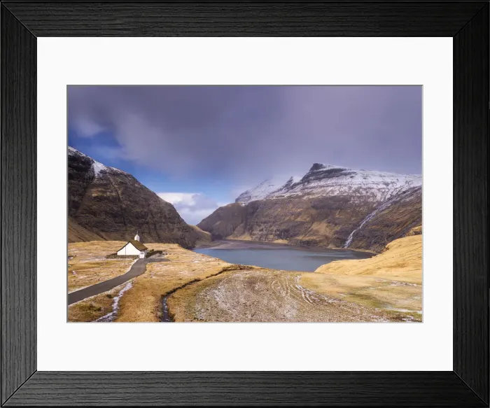 Framed Print : Idyllic grass roofed church in picturesque Saksun, Faroe Islands, Denmark, Europe