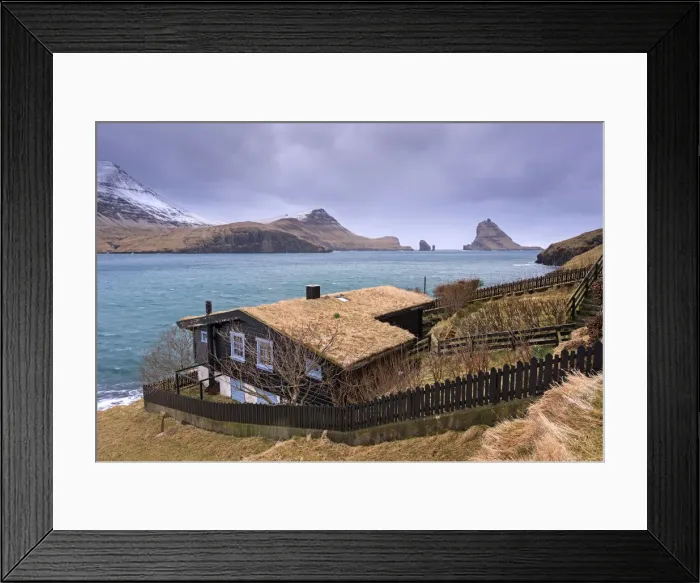 Framed Print : Grass roofed house in the village of Bour on the island of Vagar, Faroe Islands, Denmark, Europe. Spring (April) 2015 Framed Print : Grass roofed house in the village of Bour on the island of Vagar, Faroe Islands, Denmark, Europe. Spring (April) 2015