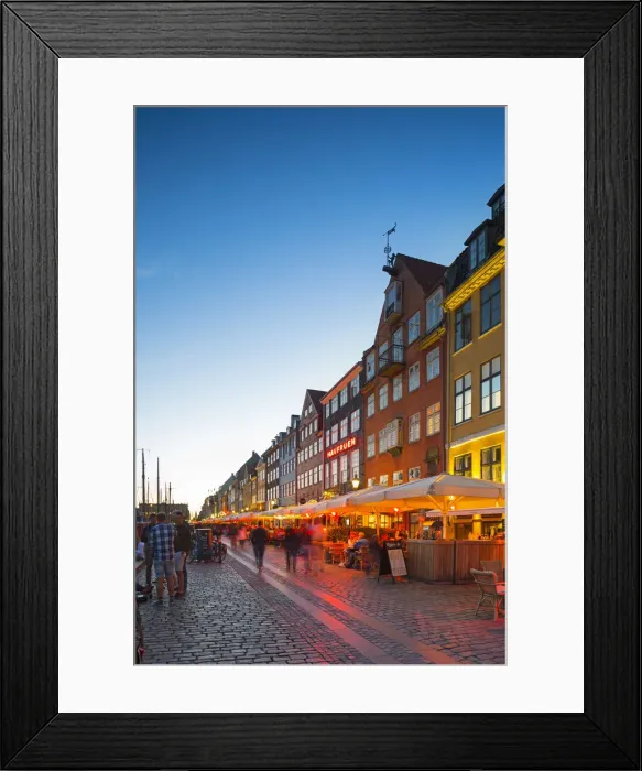 Framed Print : Denmark, Hillerod, Copenhagen. Restaurants and bars along the 17th century Nyhavn Framed Print : Denmark, Hillerod, Copenhagen. Restaurants and bars along the 17th century Nyhavn