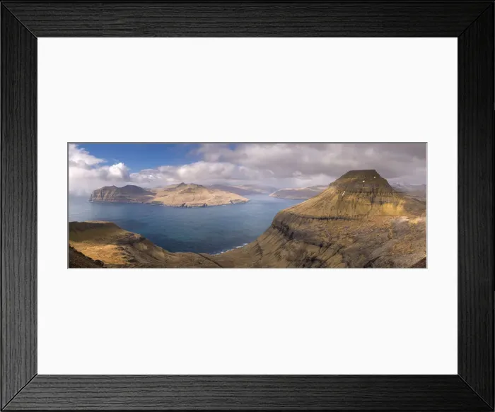 Framed Print : Panoramic vista of Skaelingur mountain, Vagafjordur and Vestmannasund from Sornfelli on the island of Streymoy, Faroe Islands, Denmark, Europe. Spring (April) 2016 Framed Print : Panoramic vista of Skaelingur mountain, Vagafjordur and Vestmannasund from Sornfelli on the island of Streymoy, Faroe Islands, Denmark, Europe. Spring (April) 2016