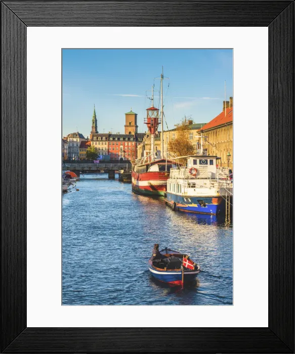 Framed Print : Copenhagen, Hovedstaden, Denmark, Northern Europe. Boats on a tiny canal in the old town Framed Print : Copenhagen, Hovedstaden, Denmark, Northern Europe. Boats on a tiny canal in the old town