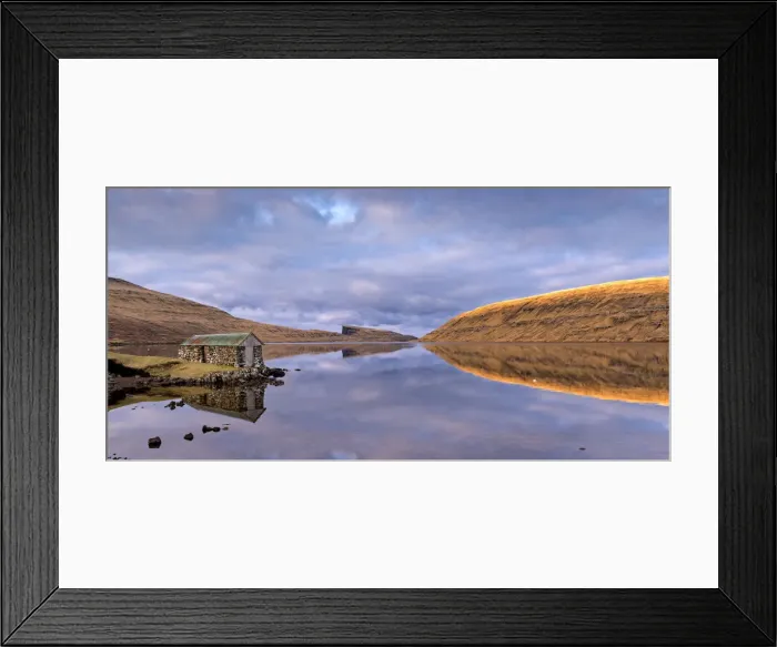 Framed Print : Stone boathouse on the shores of Lake Sorvagur on the island of Vagar, Faroe Islands, Denmark, Europe. Spring (April) 2016 Framed Print : Stone boathouse on the shores of Lake Sorvagur on the island of Vagar, Faroe Islands, Denmark, Europe. Spring (April) 2016