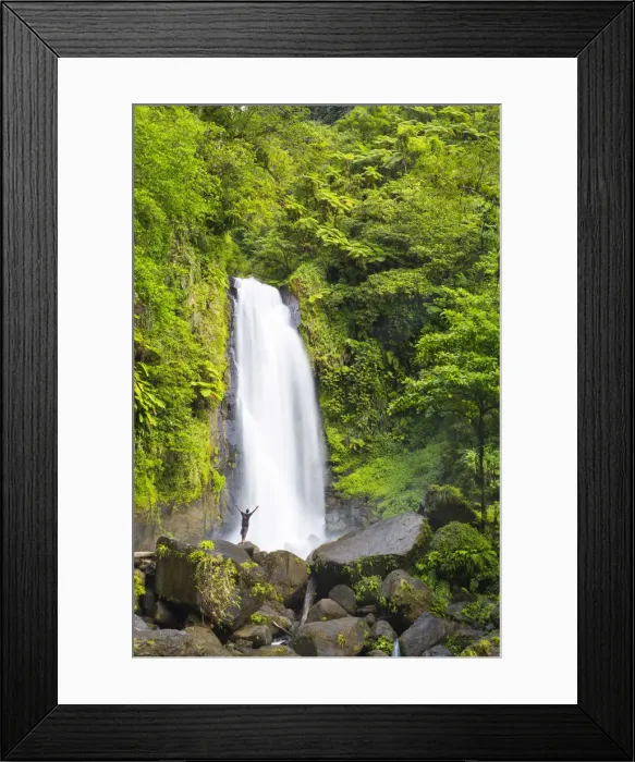 Framed Print : Dominica, Trafalgar. A young man stands in front of Mother Falls. (MR) Framed Print : Dominica, Trafalgar. A young man stands in front of Mother Falls. (MR)