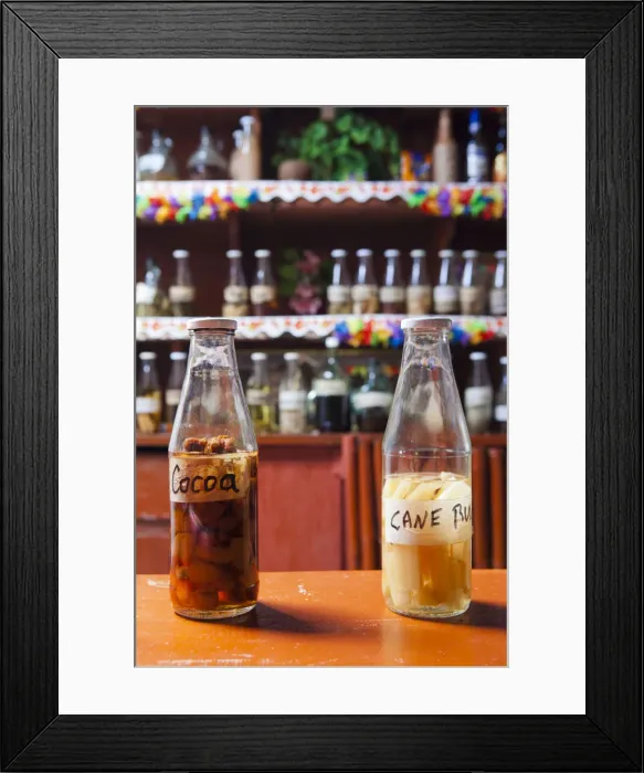 Framed Print : Dominica, Castle Bruce. A selection of local rums at Islet View Restaurant and Bar Framed Print : Dominica, Castle Bruce. A selection of local rums at Islet View Restaurant and Bar