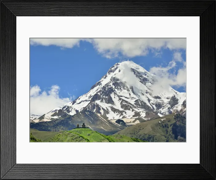 Framed Print : Mount Kazbek (5047m), the third-highest peak in Georgia, bordering Russia, with Framed Print : Mount Kazbek (5047m), the third-highest peak in Georgia, bordering Russia, with