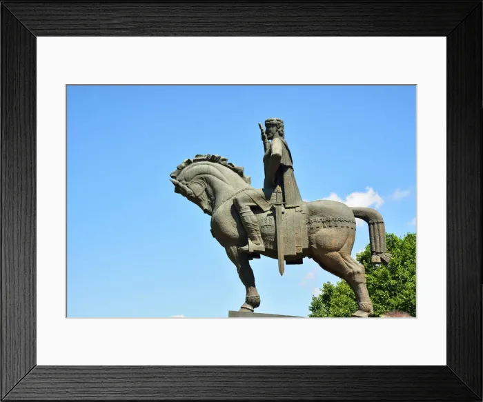 Framed Print : Statue of King Vakhtang Gorgasali (6th century) founder of Tbilisi, Georgia. Caucasus