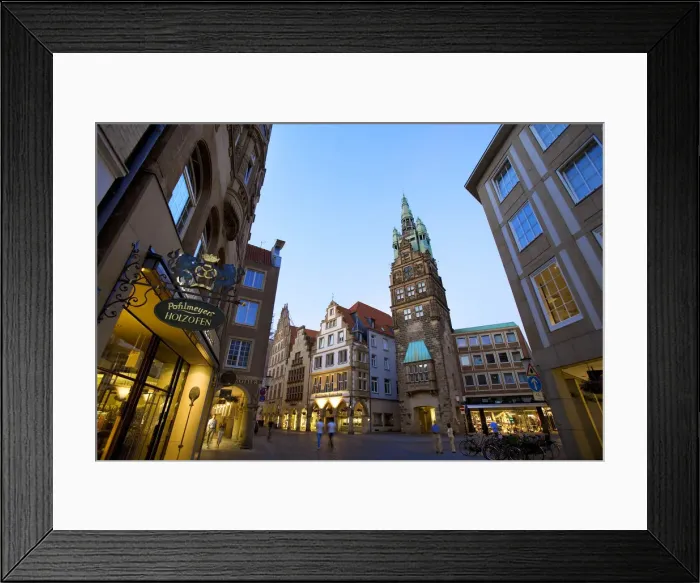Framed Print : City tower, Prinzipialmarkt, Munster, cathedral land, North Rhine-Westphalia, Germany