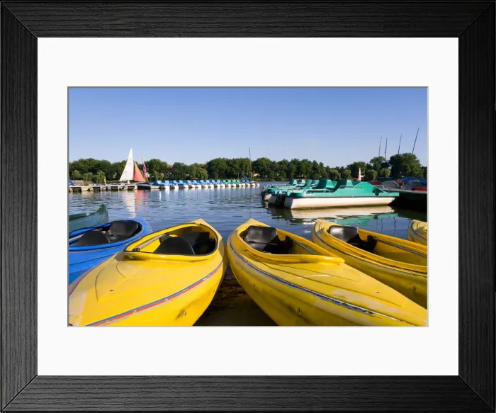 Framed Print : Canoes, Lake Aasee, Muensterland, North Rhine Westphalia, Germany