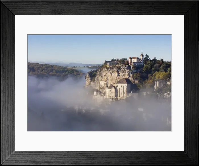 Framed Print : Village of Rocamadour in mist, Lot, Midi-Pyrenees, France Framed Print : Village of Rocamadour in mist, Lot, Midi-Pyrenees, France