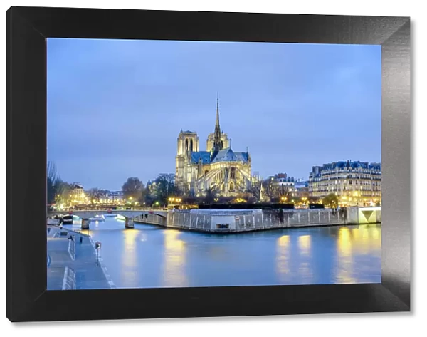 France, Paris. Cathedrale Notre Dame de Paris, Gothic cathedral on the Seine river