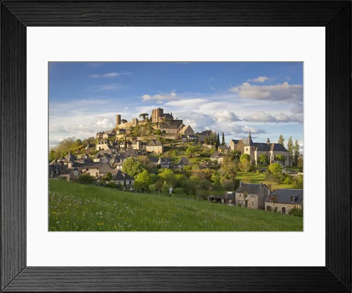 Framed Print : Turenne village labelled a plus beau village de France with spring flowers, Turenne Framed Print : Turenne village labelled a plus beau village de France with spring flowers, Turenne