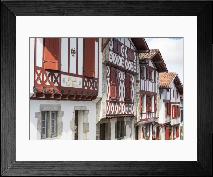Framed Print : Red half-timbered houses of La Bastide Clairence, one of the most beautiful villages Framed Print : Red half-timbered houses of La Bastide Clairence, one of the most beautiful villages
