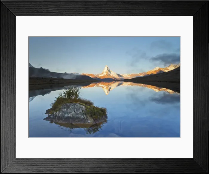Framed Print : Switzerland, Valais, The Summit of the Matterhorn reflected in Stellisee during a Framed Print : Switzerland, Valais, The Summit of the Matterhorn reflected in Stellisee during a
