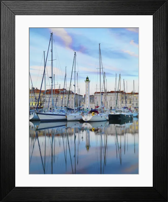 Framed Print : France, poitou-Charentes, La Rochelle, town reflected in harbour at dusk Framed Print : France, poitou-Charentes, La Rochelle, town reflected in harbour at dusk