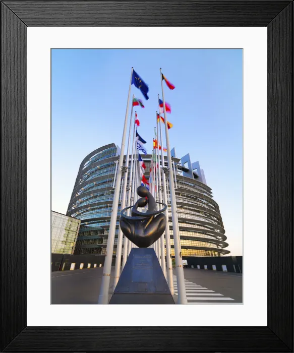 Framed Print : France, Alsace, Strasbourg, European parliament, low angle view Framed Print : France, Alsace, Strasbourg, European parliament, low angle view