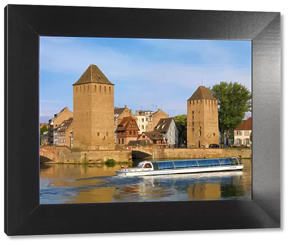 France, Alsace, Strasbourg, Pont couverts, Tourist boat