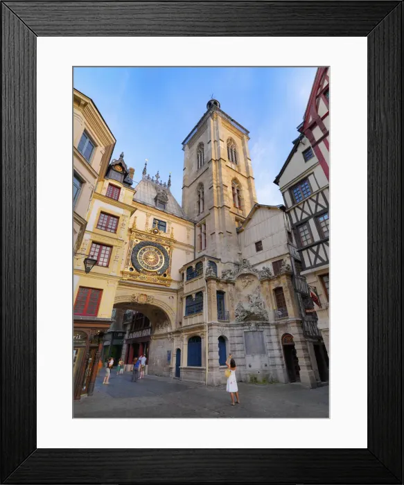 Framed Print : France, Normandy, Rouen, Le Gros Horloge, Woman photographing clock (MR) Framed Print : France, Normandy, Rouen, Le Gros Horloge, Woman photographing clock (MR)