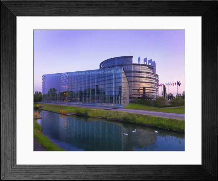 Framed Print : France, Alsace, Strasbourg, European parliament at dusk