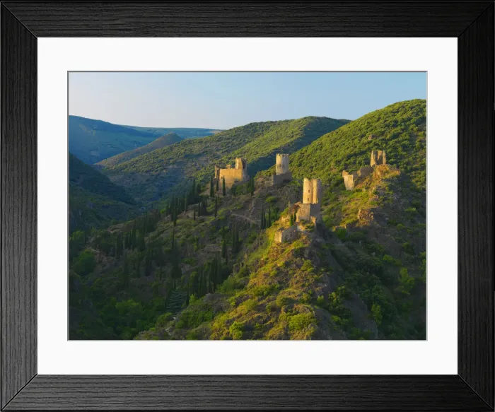 Framed Print : France, Languedoc, Lastours, Cathar castles (MR) Framed Print : France, Languedoc, Lastours, Cathar castles (MR)