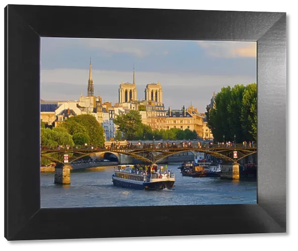 France, Paris, Notre Dame Cathedral, tour boat on river Seine