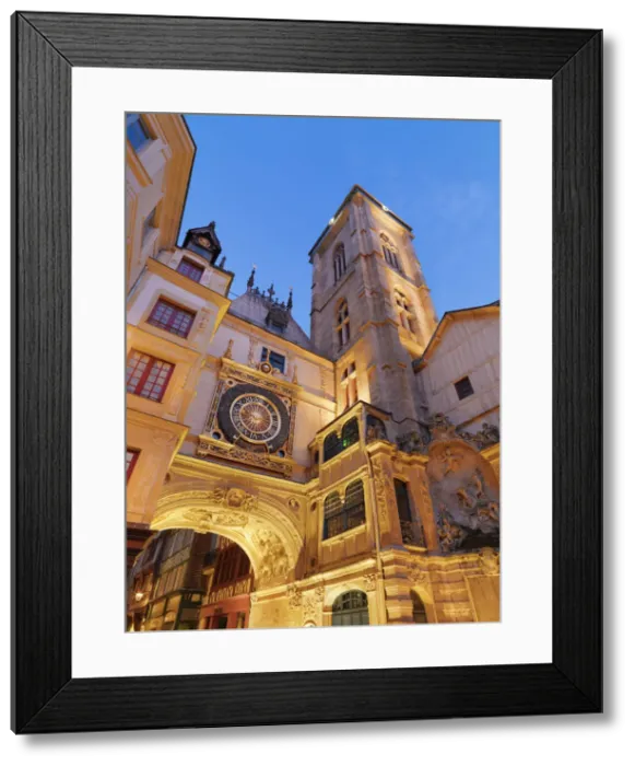 Framed Print : France, Normandy, Rouen, Le Gros Horloge at dusk Framed Print : France, Normandy, Rouen, Le Gros Horloge at dusk
