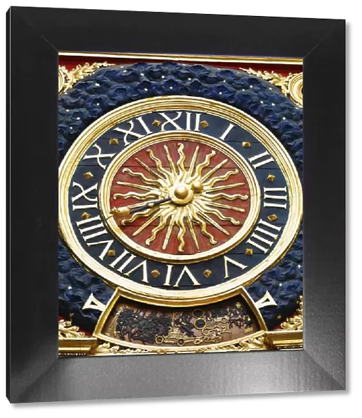 France, Normandy, Rouen, Le Gros Horloge, close-up of clock