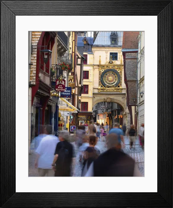 Framed Print : France, Normandy, Rouen, Le Gros Horloge and pedestrian road