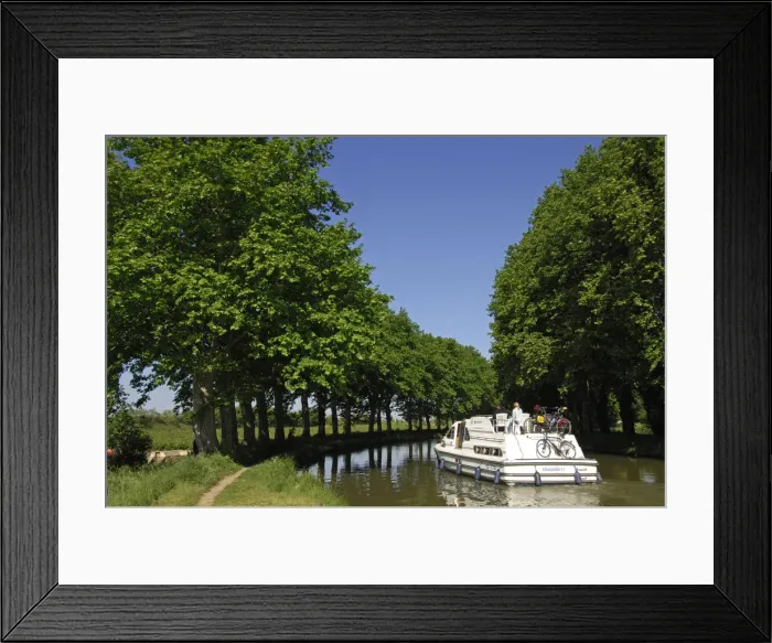 Framed Print : House boat, Canal du Midi, Midi, France Framed Print : House boat, Canal du Midi, Midi, France